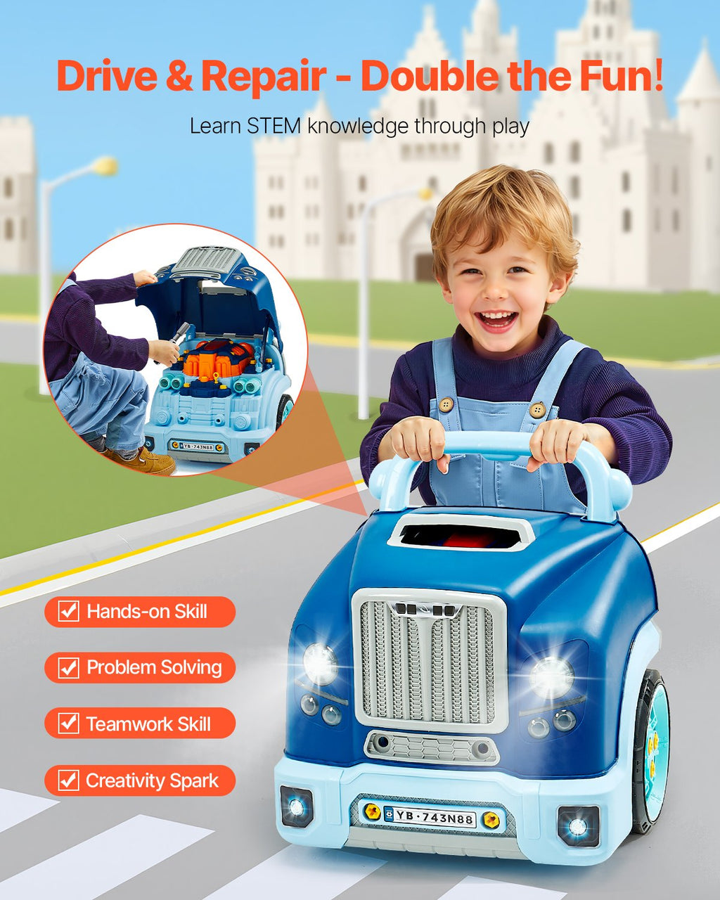 Engine Toy Kids Mechanic Car Repair Set With Removable Parts Blue