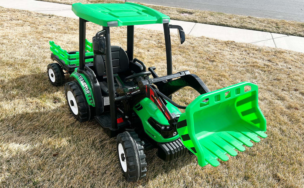 24V Kids Ride On Tractors With Parent Remote Control, Pedal Tractors With Working Loader And Backhoe Digger, Kids' Ride On Car Toys 24V Battery Powered Electric Vehicles With Trailer, Digger Green