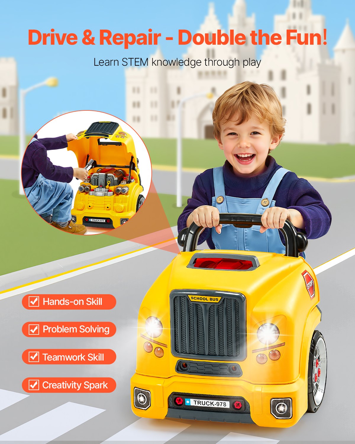 Engine Toy Kids Mechanic Car Repair Set With Removable Parts Yellow