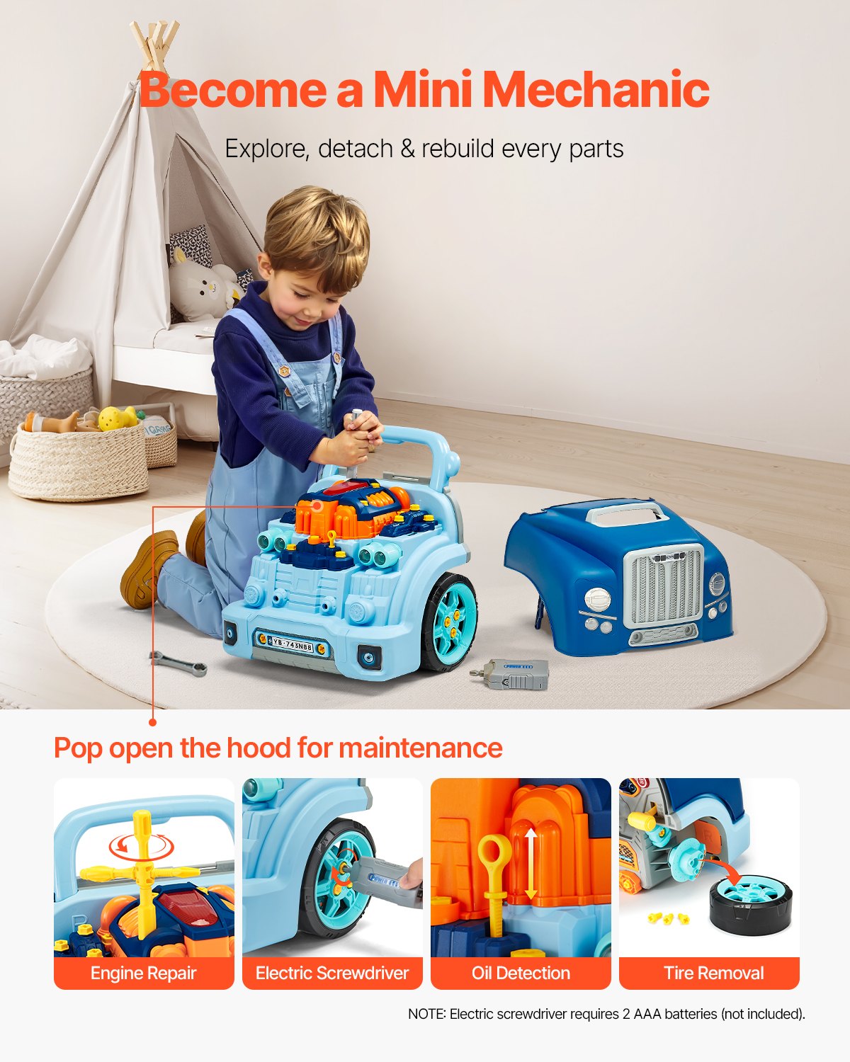 Engine Toy Kids Mechanic Car Repair Set With Removable Parts Blue